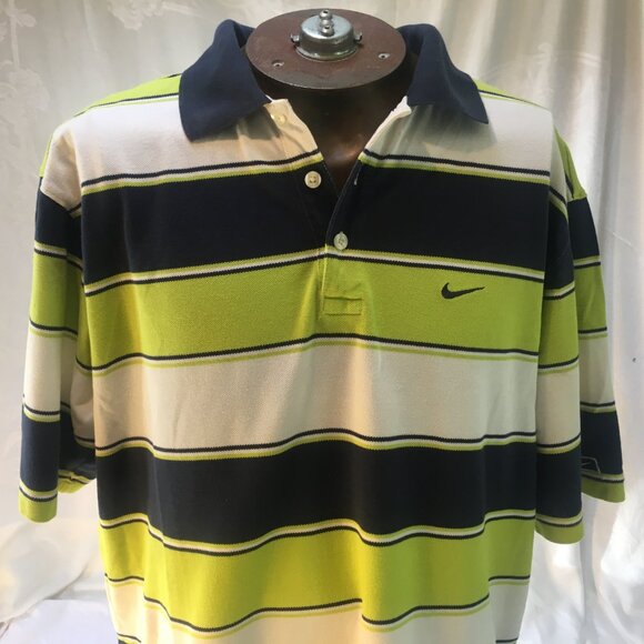 Nike Polo Shirt Men Sz L Short Sleeve Multicolor Striped 100% Cotton Blue Green - Picture 6 of 13